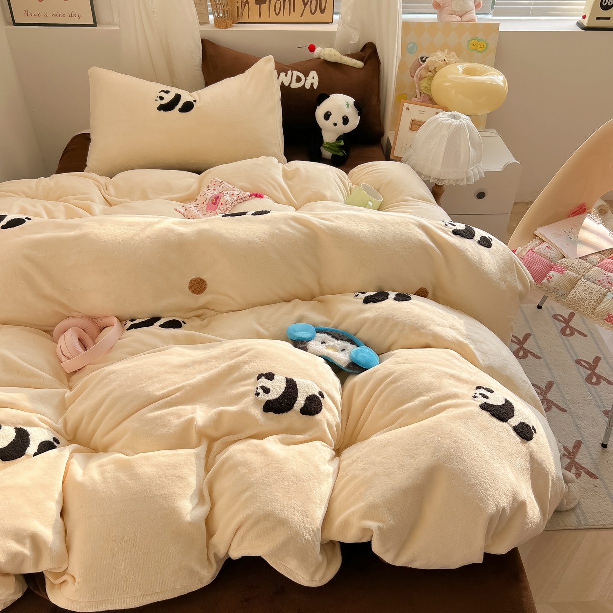 91家纺网 家纺一手货源 找家纺 （总）韩都家居 2025新款牛奶绒毛巾绣四件套-系列一