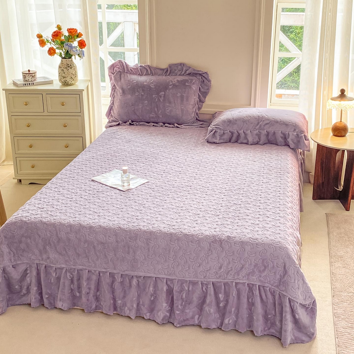 91家纺网 家纺一手货源 找家纺 （总）慕希家纺 2025新款高克重牛奶绒夹棉床盖四件套