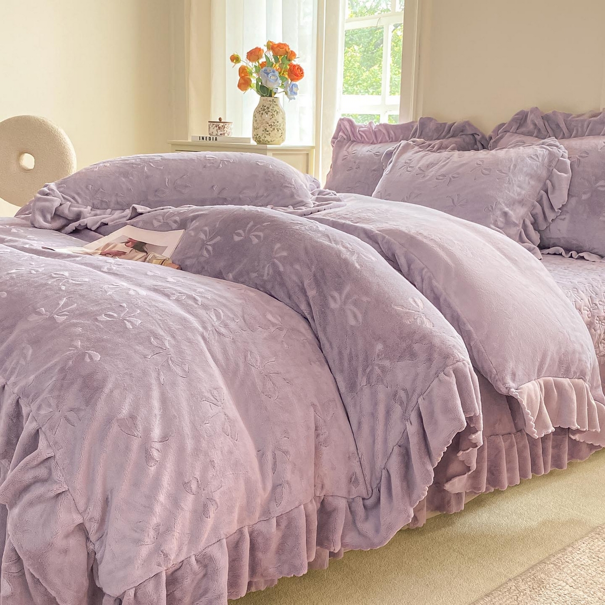 91家纺网 家纺一手货源 找家纺 （总）慕希家纺 2025新款高克重牛奶绒夹棉床盖四件套