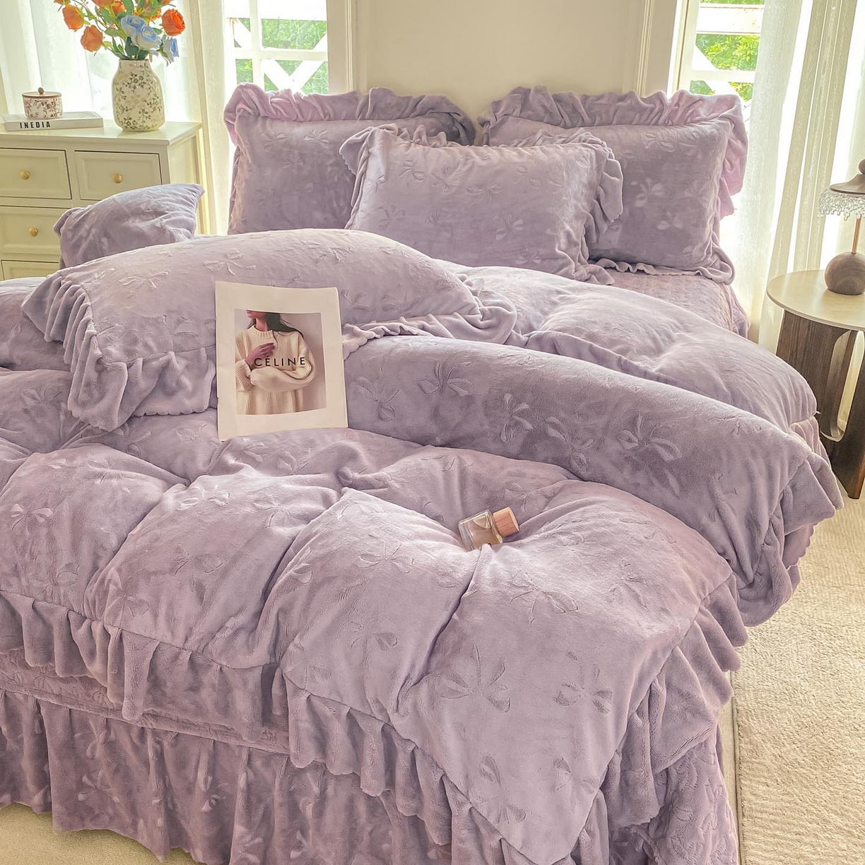 91家纺网 家纺一手货源 找家纺 （总）慕希家纺 2025新款高克重牛奶绒夹棉床盖四件套