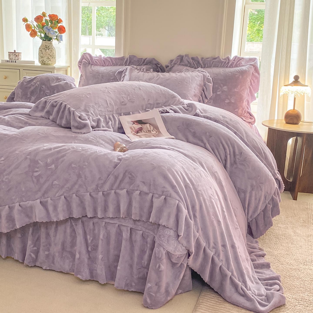 91家纺网 家纺一手货源 找家纺 （总）慕希家纺 2025新款高克重牛奶绒夹棉床盖四件套