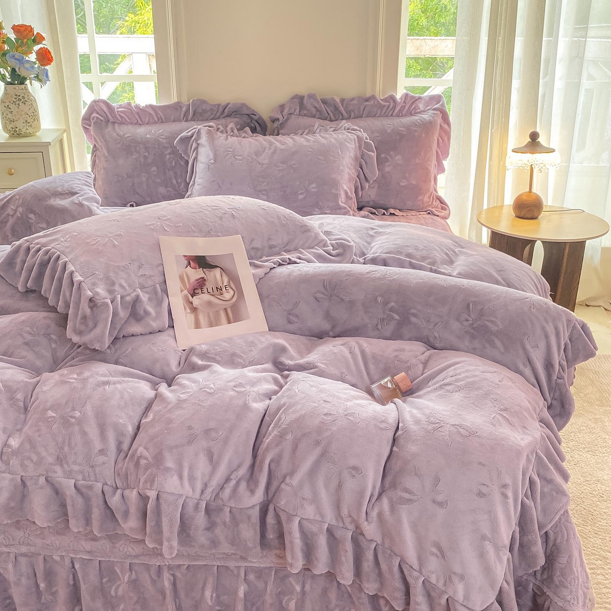 91家纺网 家纺一手货源 找家纺 （总）慕希家纺 2025新款高克重牛奶绒夹棉床盖四件套