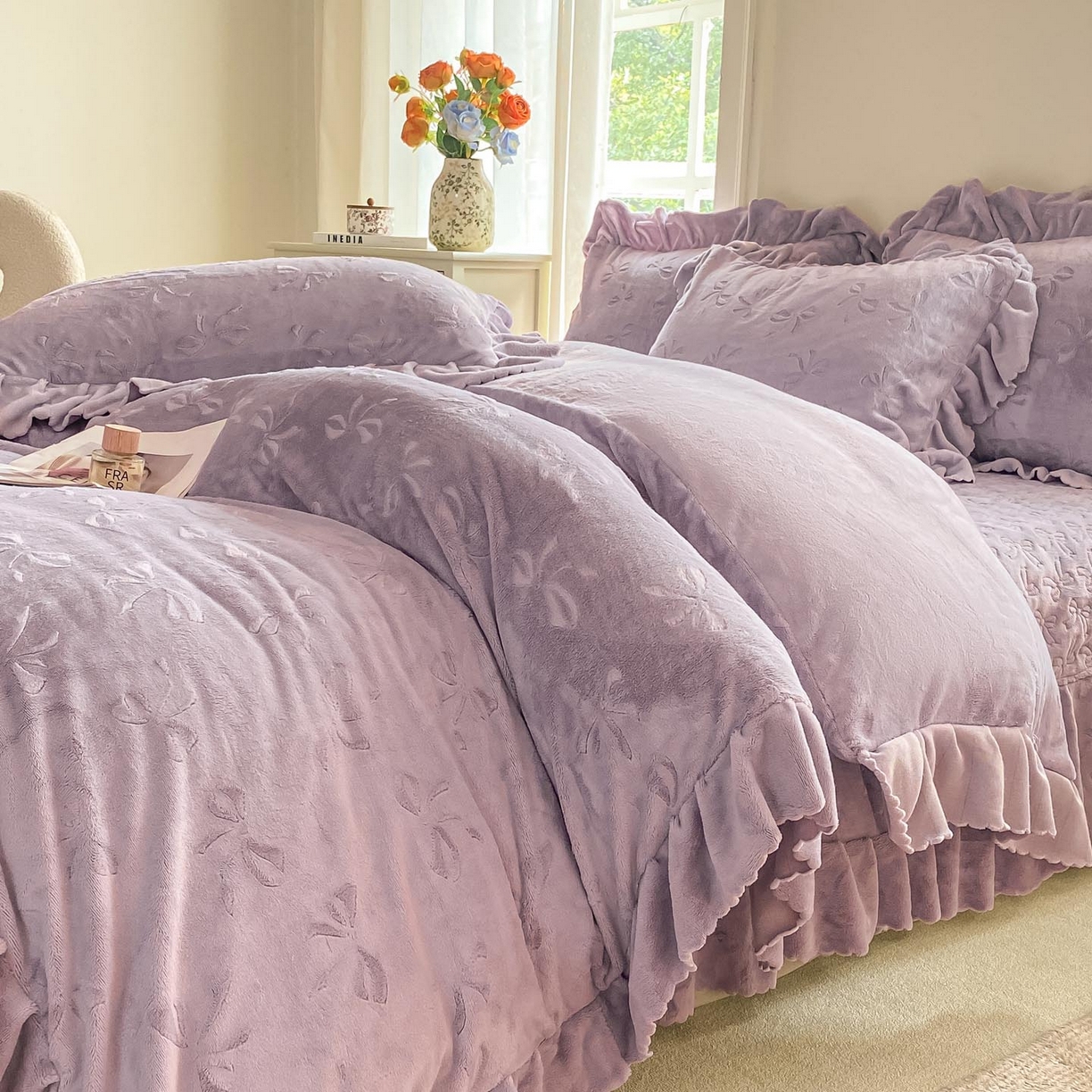 91家纺网 家纺一手货源 找家纺 （总）慕希家纺 2025新款高克重牛奶绒夹棉床盖四件套