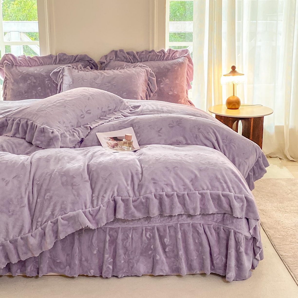 91家纺网 家纺一手货源 找家纺 （总）慕希家纺 2025新款高克重牛奶绒夹棉床盖四件套