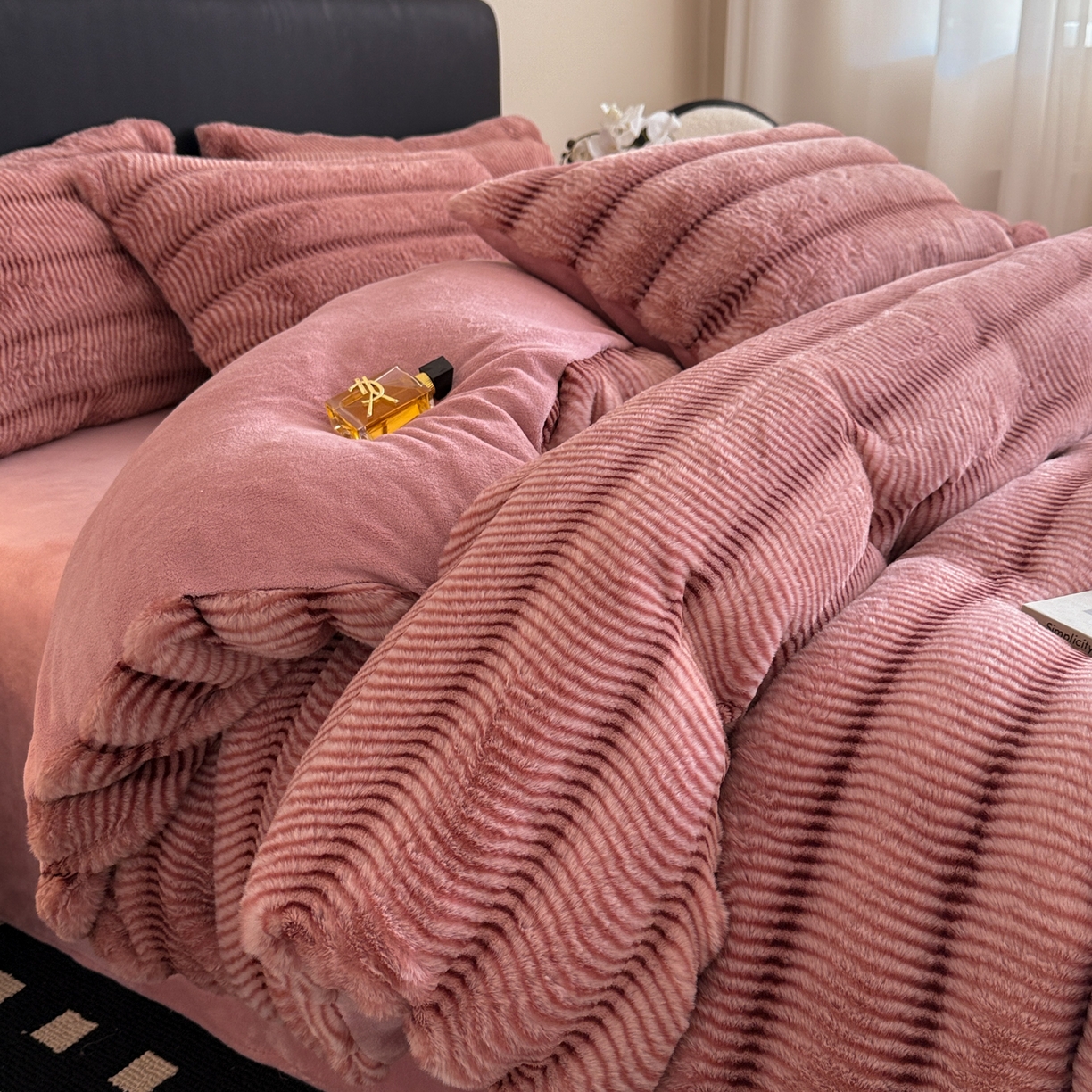 眠博士 2025新款阳离子兔兔绒四件套 兔兔绒阳离子-波纹豆沙