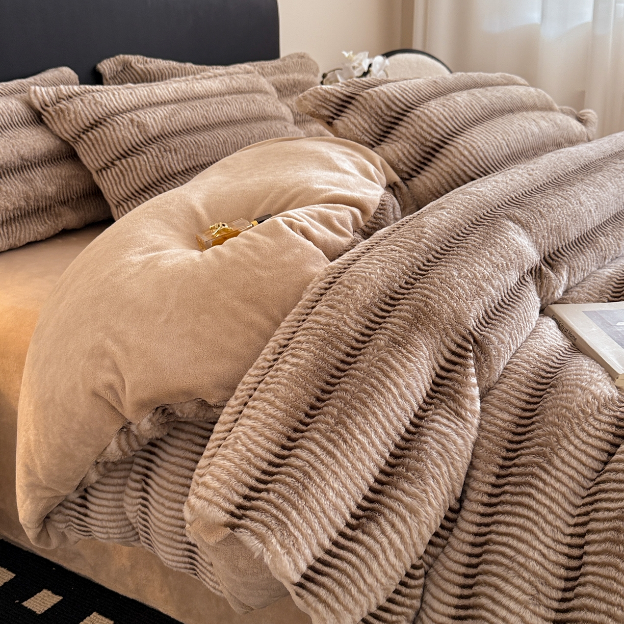 眠博士 2025新款阳离子兔兔绒四件套 兔兔绒阳离子-波纹暖咖