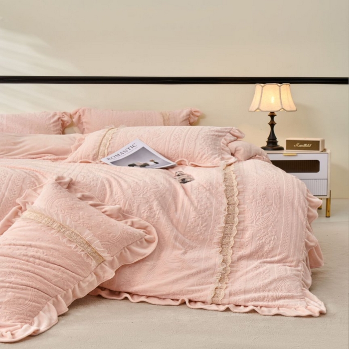 91家纺网 家纺一手货源 找家纺 （总）七里香 2025秋冬新品A类加厚高克重原麻复古风亚麻皱皱纱印花四件套