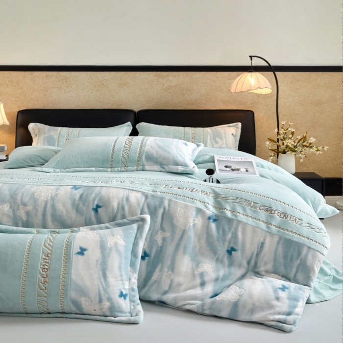 91家纺网 家纺一手货源 找家纺 （总）七里香 2025新款牛奶绒印花刺绣四件套-繁花系列