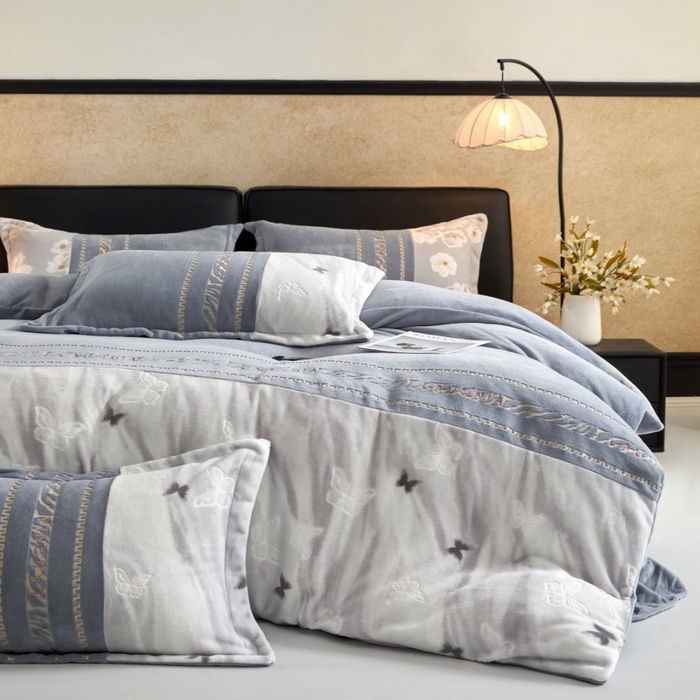 91家纺网 家纺一手货源 找家纺 （总）七里香 2025新款牛奶绒印花刺绣四件套-繁花系列