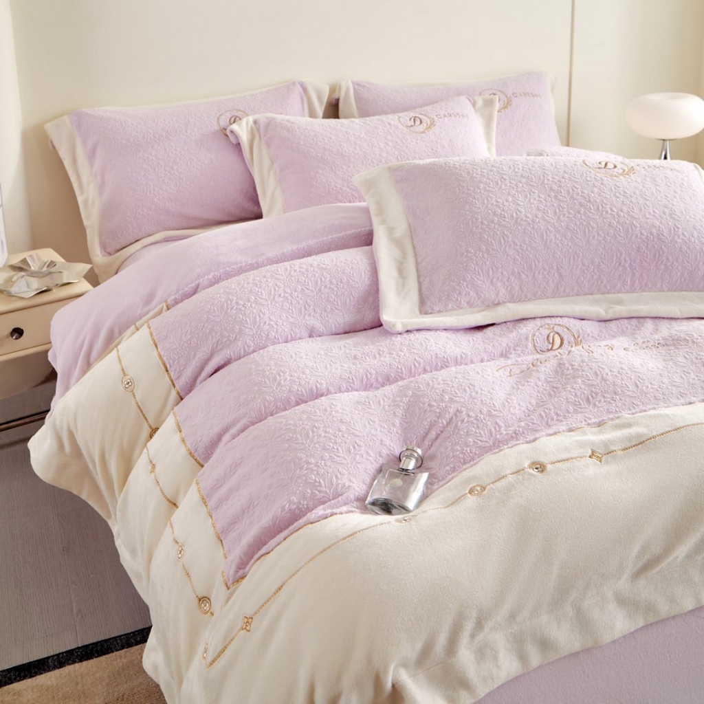 七里香 2025新款雕花绒牛奶绒刺绣四件套-锦穗绒华系列 锦穗绒华-紫色