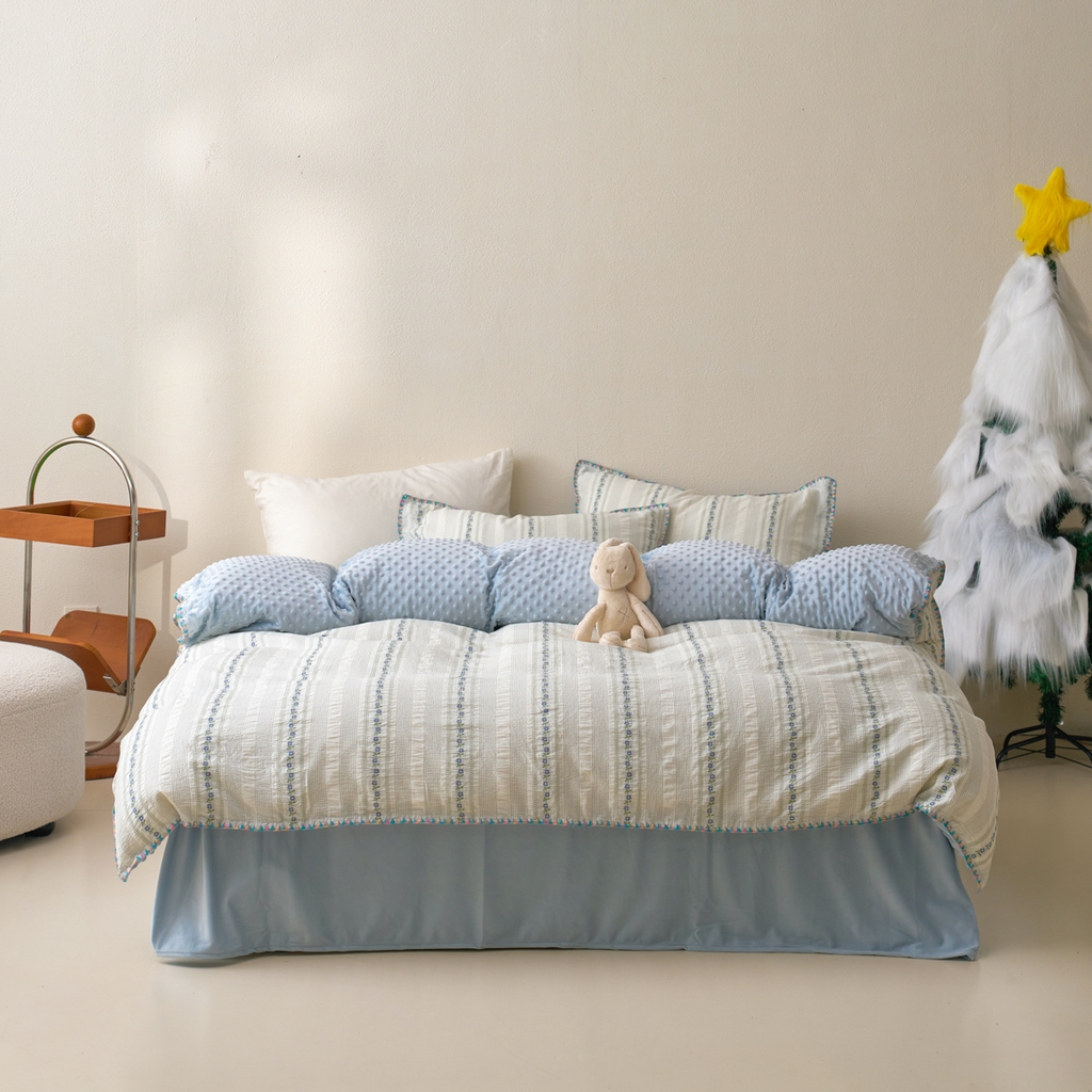 91家纺网 家纺一手货源 找家纺 （总）洋铭区（原狠狠爱） 2025秋冬新款水洗棉色织提花+豆豆绒四件套