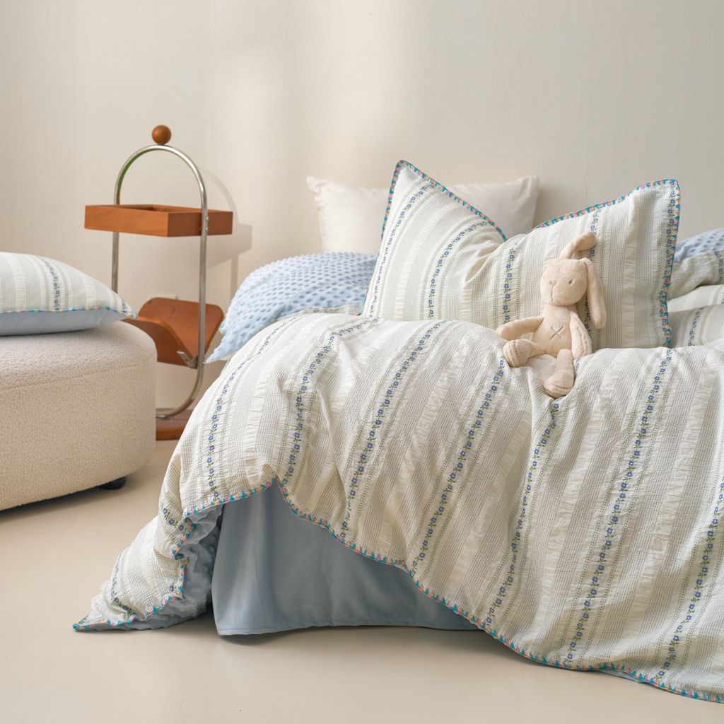 91家纺网 家纺一手货源 找家纺 （总）洋铭区（原狠狠爱） 2025秋冬新款水洗棉色织提花+豆豆绒四件套