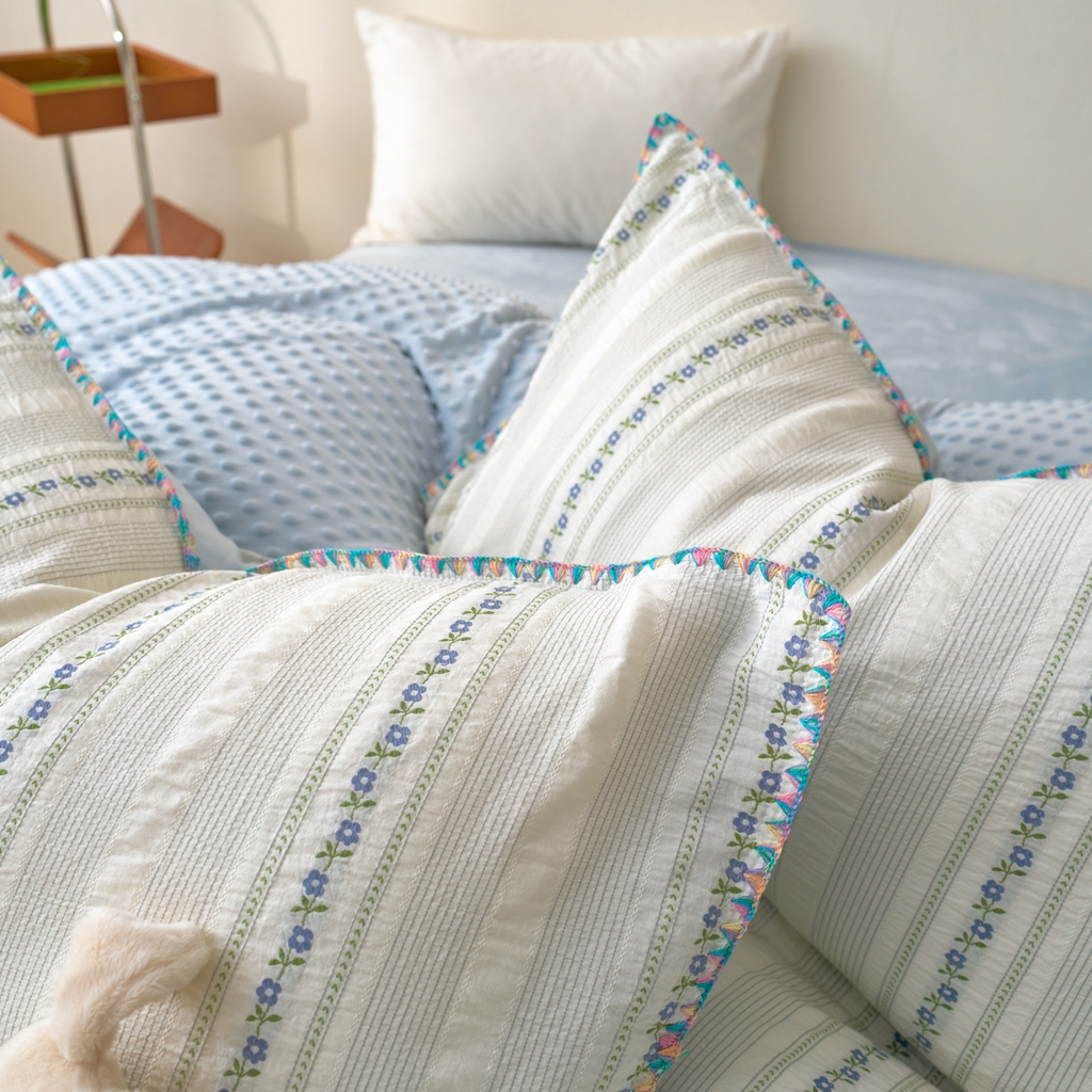 91家纺网 家纺一手货源 找家纺 （总）洋铭区（原狠狠爱） 2025秋冬新款水洗棉色织提花+豆豆绒四件套