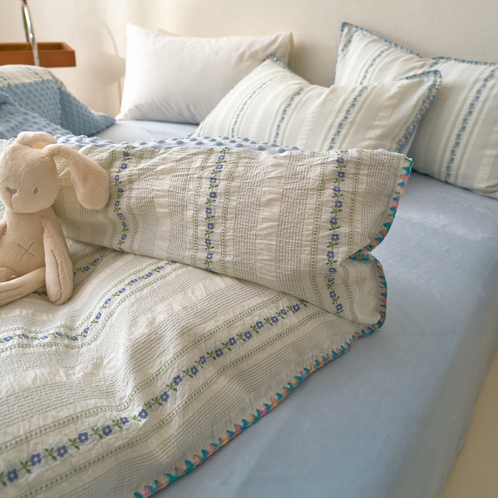 91家纺网 家纺一手货源 找家纺 （总）洋铭区（原狠狠爱） 2025秋冬新款水洗棉色织提花+豆豆绒四件套