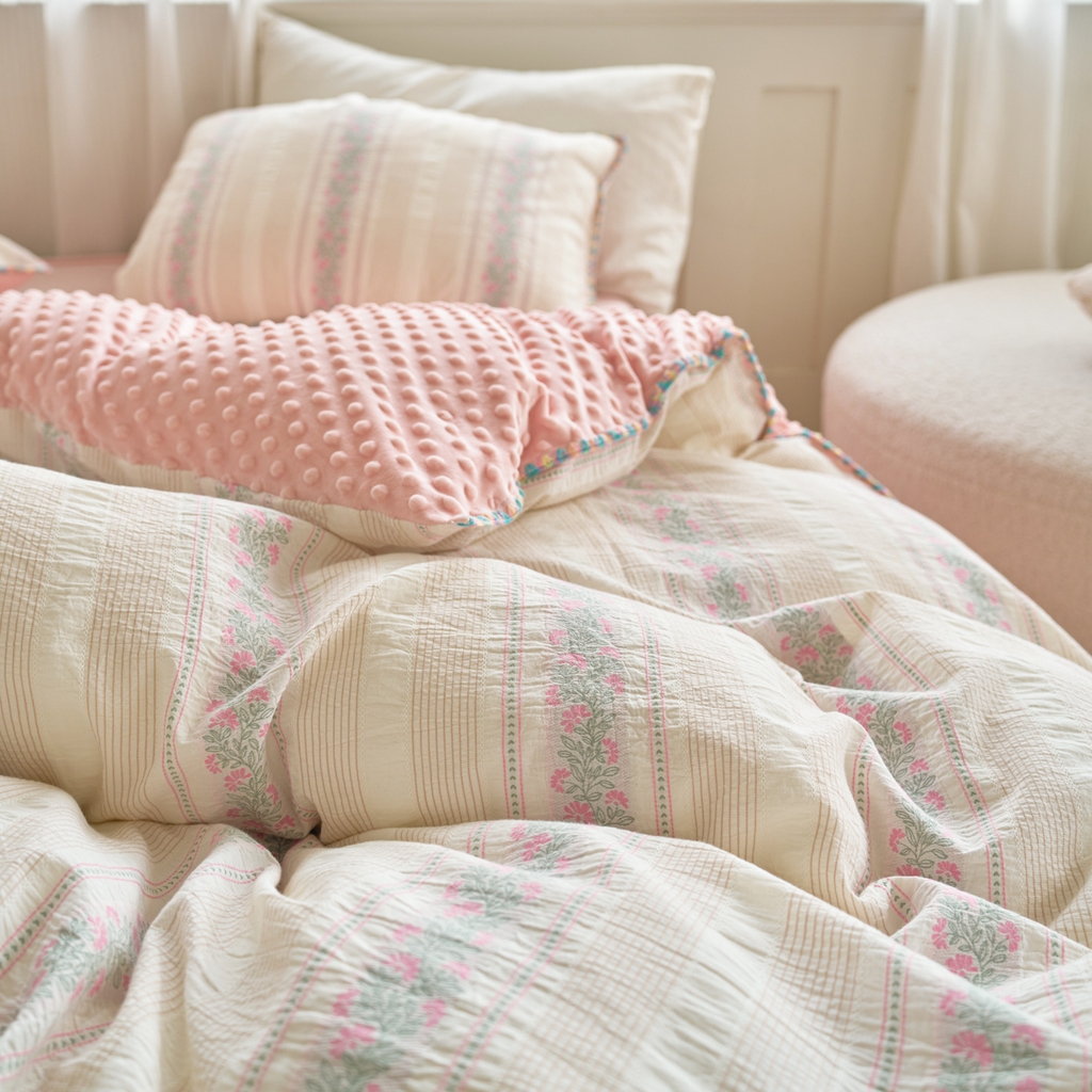 91家纺网 家纺一手货源 找家纺 （总）洋铭区（原狠狠爱） 2025秋冬新款水洗棉色织提花+豆豆绒四件套