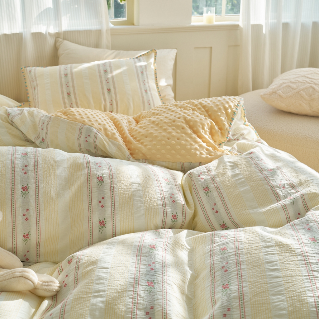 91家纺网 家纺一手货源 找家纺 （总）洋铭区（原狠狠爱） 2025秋冬新款水洗棉色织提花+豆豆绒四件套