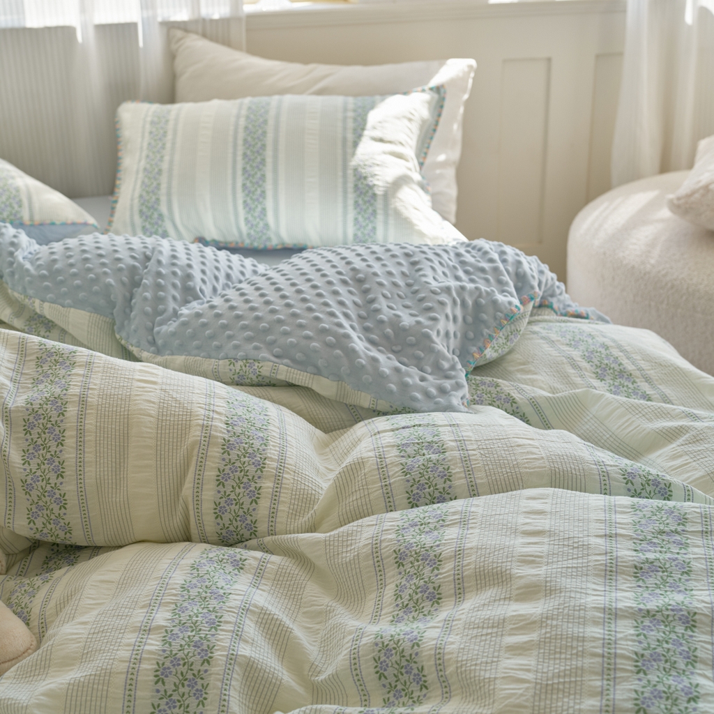 91家纺网 家纺一手货源 找家纺 （总）洋铭区（原狠狠爱） 2025秋冬新款水洗棉色织提花+豆豆绒四件套