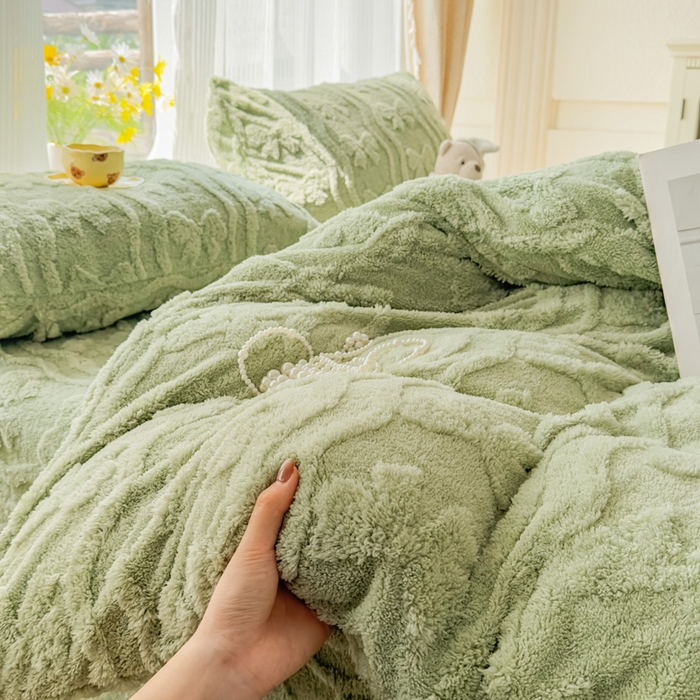 91家纺网 家纺一手货源 找家纺 老K (原美阁） 2025新款塔芙绒四件套单被套系列 绿色