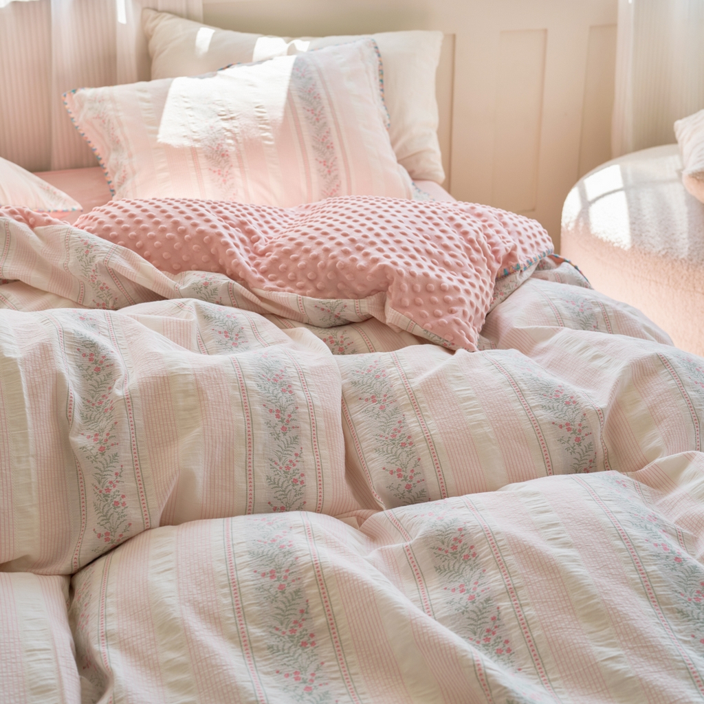 91家纺网 家纺一手货源 找家纺 （总）洋铭区（原狠狠爱） 2025秋冬新款水洗棉色织提花+豆豆绒四件套