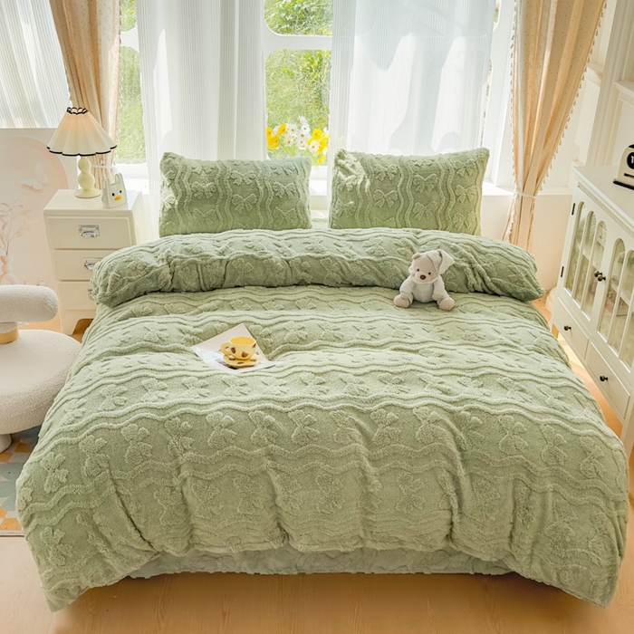 91家纺网 家纺一手货源 找家纺 老K (原美阁） 2025新款塔芙绒四件套单被套系列 绿色
