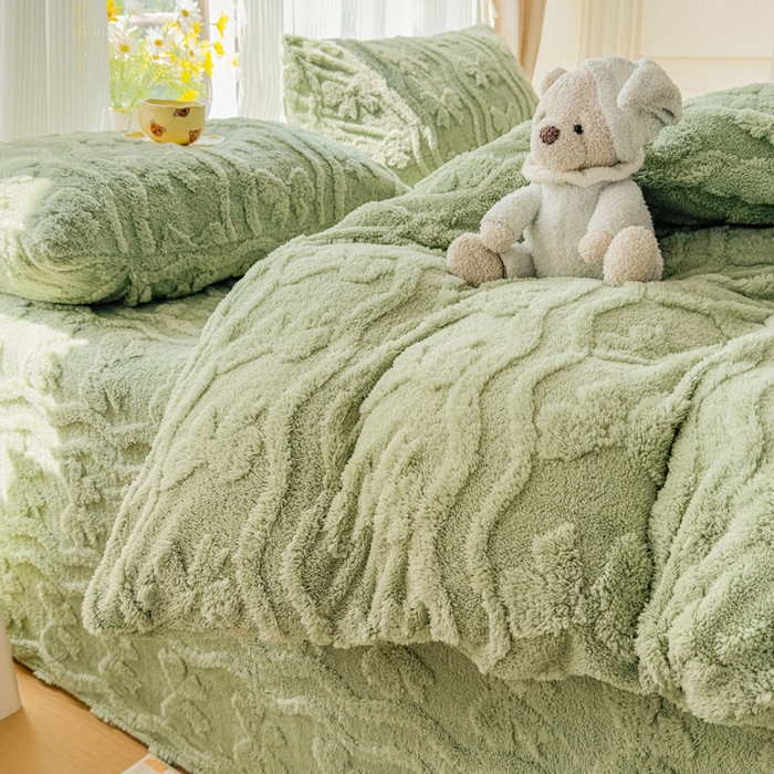 91家纺网 家纺一手货源 找家纺 老K (原美阁） 2025新款塔芙绒四件套单被套系列 绿色