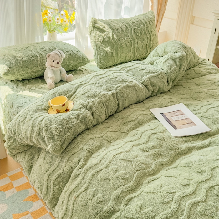 91家纺网 家纺一手货源 找家纺 老K (原美阁） 2025新款塔芙绒四件套单被套系列 绿色