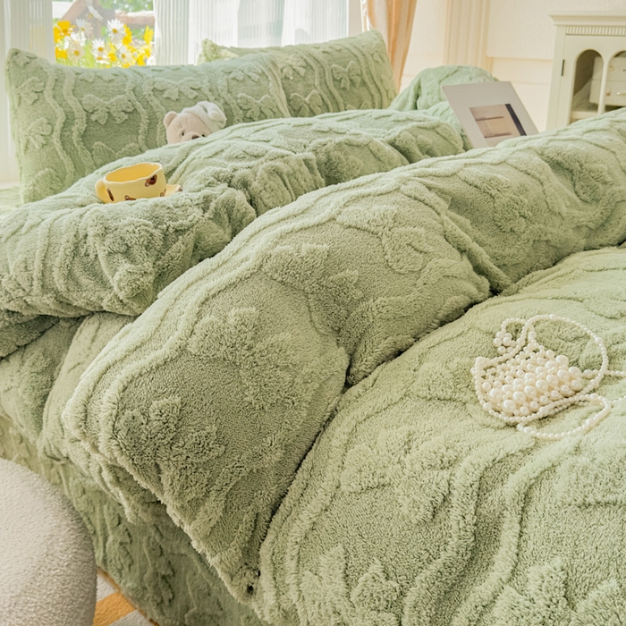 91家纺网 家纺一手货源 找家纺 老K (原美阁） 2025新款塔芙绒四件套单被套系列 绿色