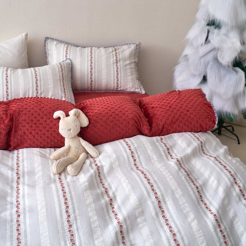 91家纺网 家纺一手货源 找家纺 （总）洋铭区（原狠狠爱） 2025秋冬新款水洗棉色织提花+豆豆绒四件套