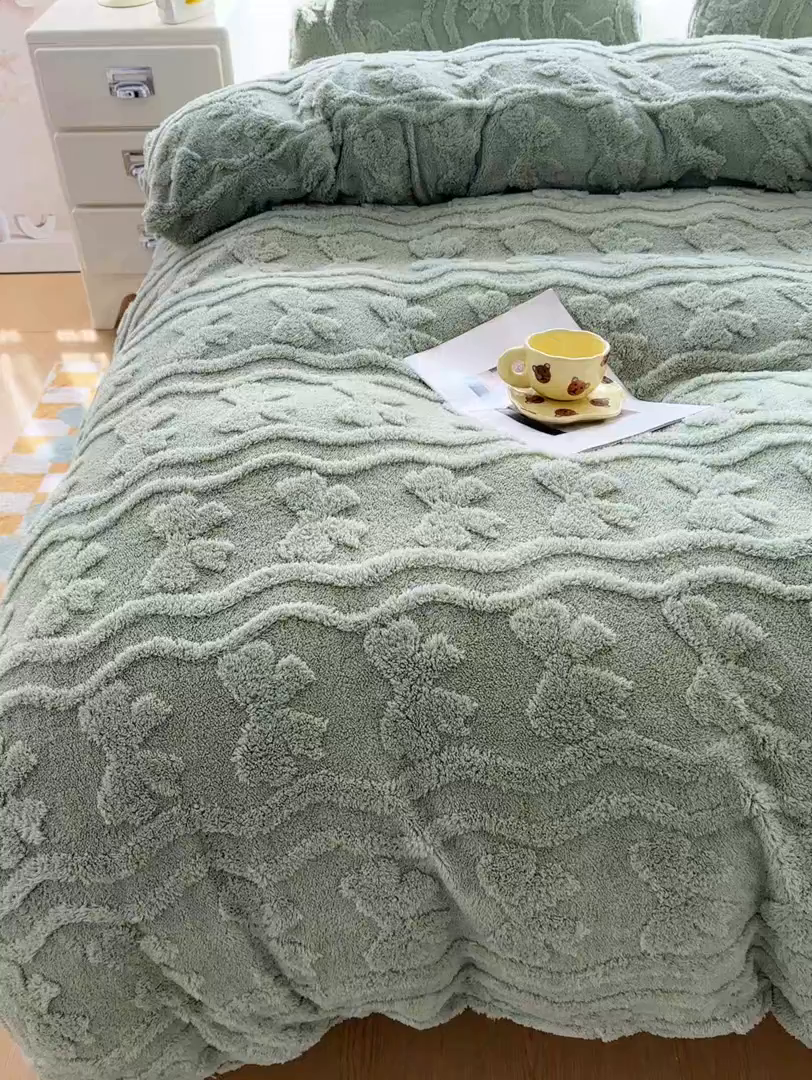 91家纺网 家纺一手货源 找家纺 老K (原美阁） 2025新款塔芙绒四件套单被套系列 绿色