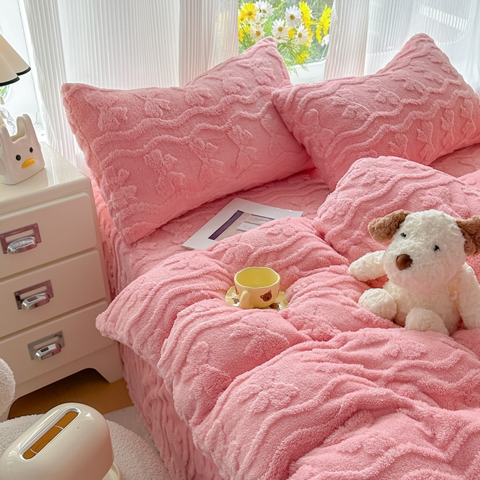 91家纺网 家纺一手货源 找家纺 老K (原美阁） 2025新款塔芙绒四件套单被套系列 粉色