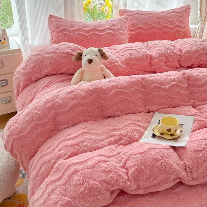 91家纺网 家纺一手货源 找家纺 老K (原美阁） 2025新款塔芙绒四件套单被套系列 粉色