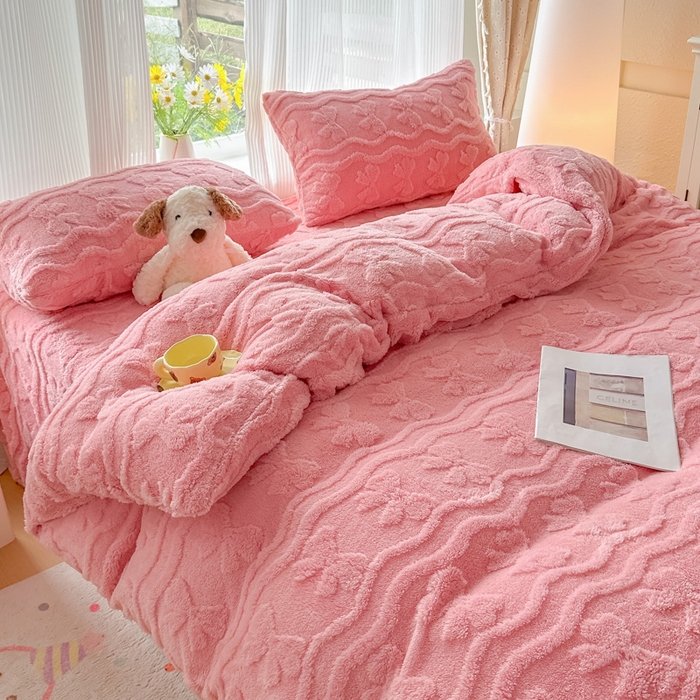 91家纺网 家纺一手货源 找家纺 老K (原美阁） 2025新款塔芙绒四件套单被套系列 粉色