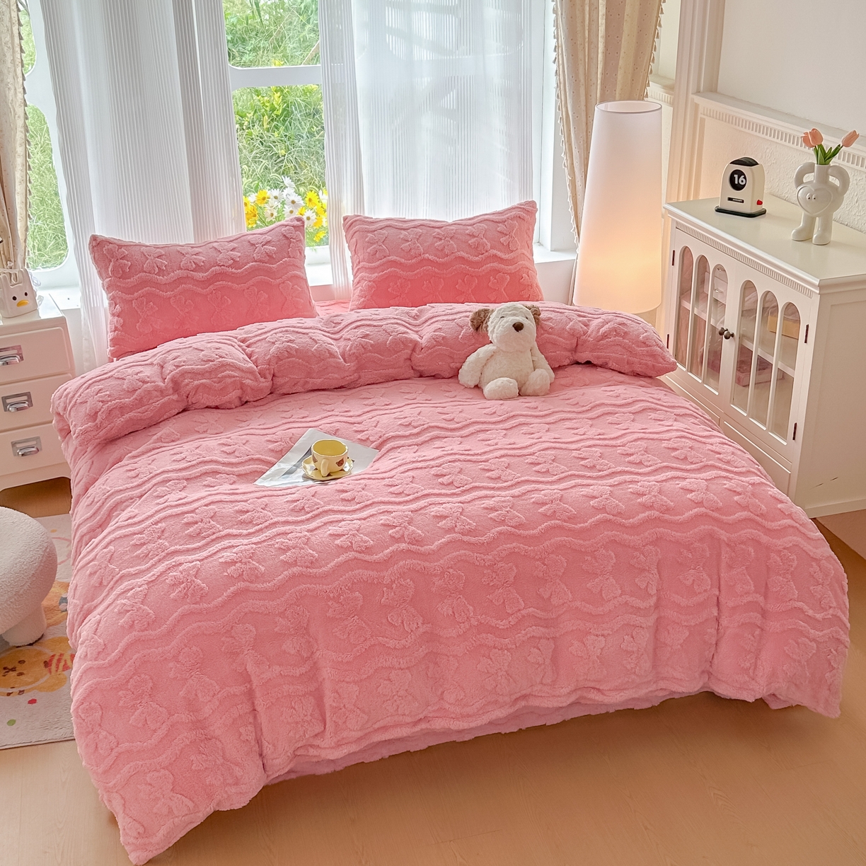 91家纺网 家纺一手货源 找家纺 老K (原美阁） 2025新款塔芙绒四件套单被套系列 粉色