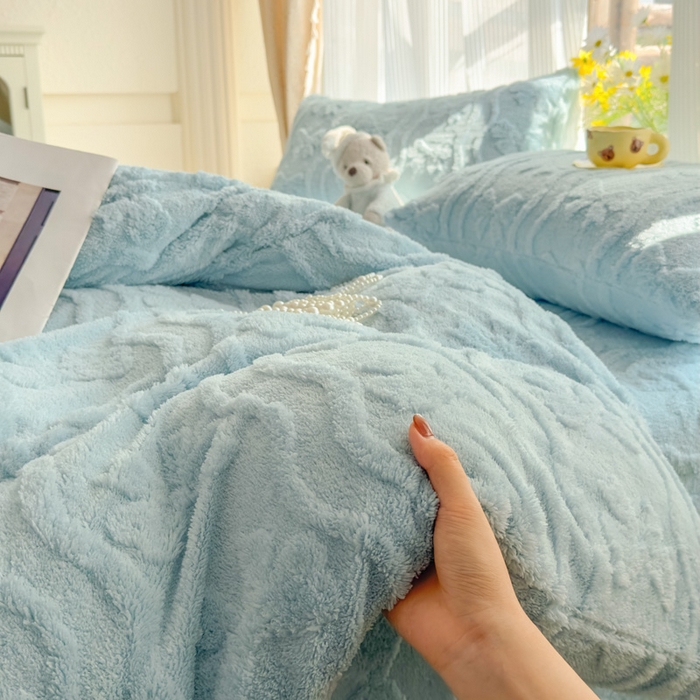 91家纺网 家纺一手货源 找家纺 老K (原美阁） 2025新款塔芙绒四件套单被套系列 蓝色