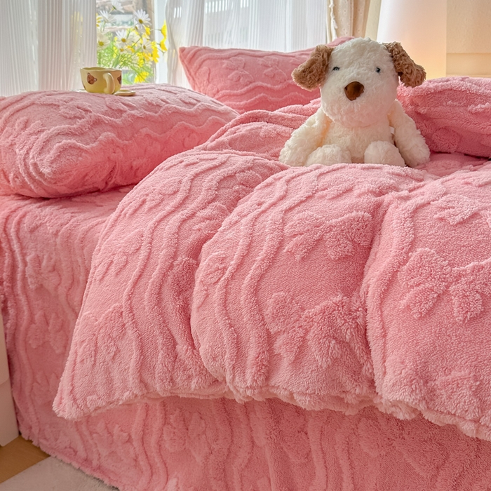 91家纺网 家纺一手货源 找家纺 老K (原美阁） 2025新款塔芙绒四件套单被套系列 粉色