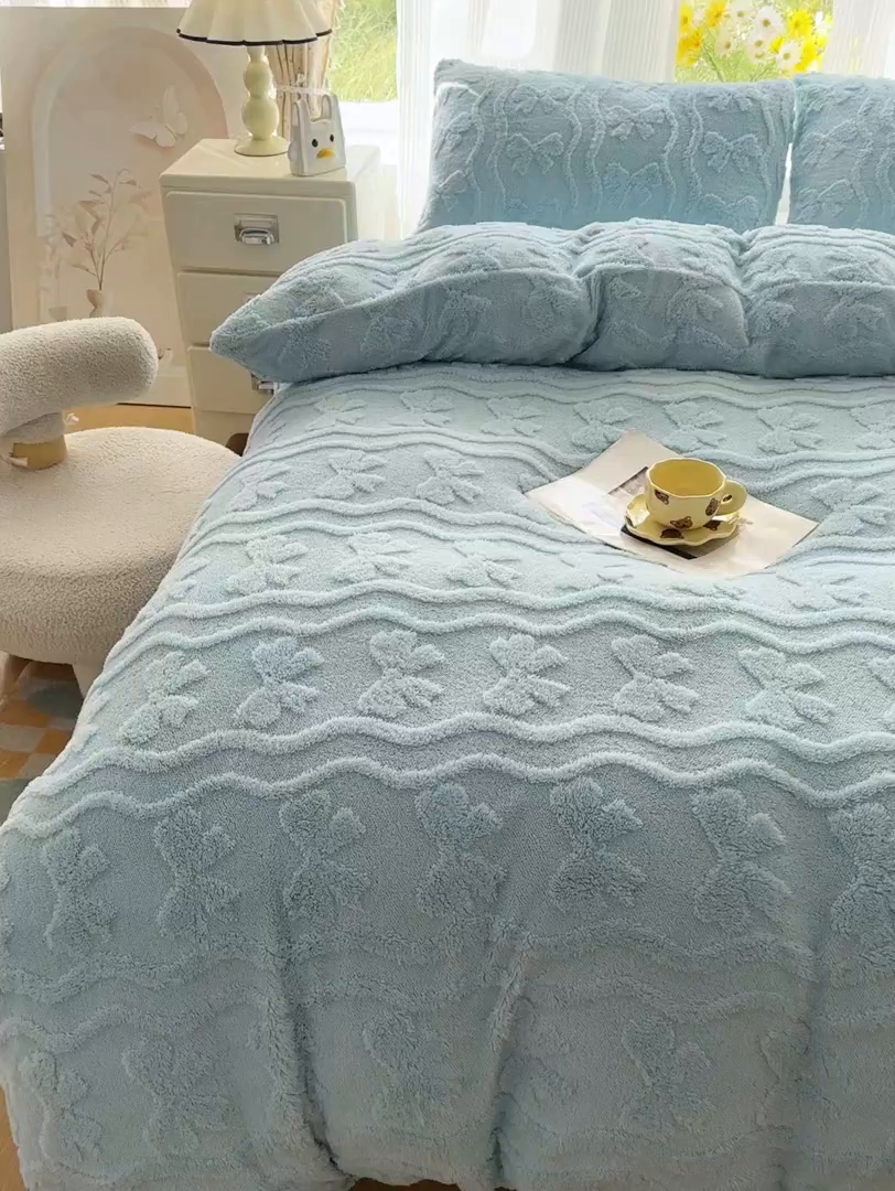 91家纺网 家纺一手货源 找家纺 老K (原美阁） 2025新款塔芙绒四件套单被套系列 蓝色