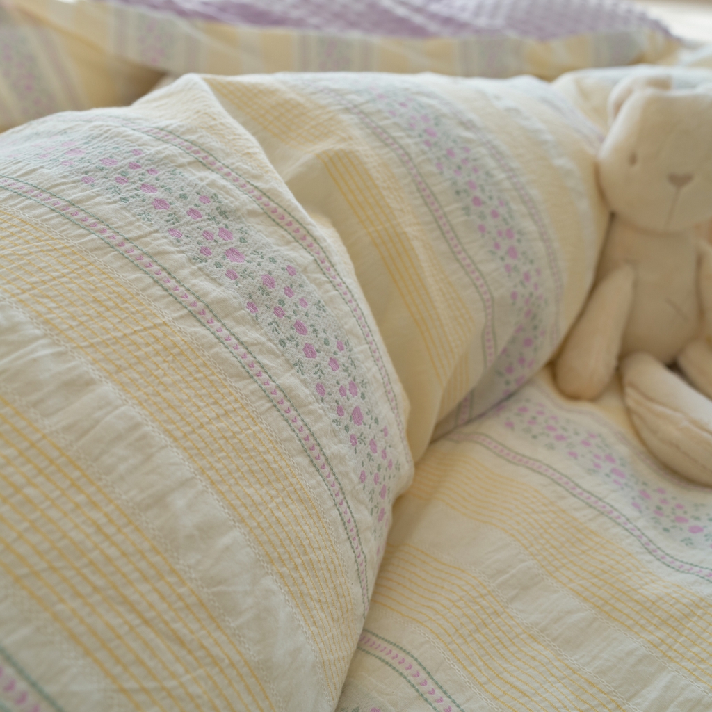 91家纺网 家纺一手货源 找家纺 洋铭区（原狠狠爱） 2025秋冬新款水洗棉色织提花+豆豆绒四件套 藤蔓-紫小花