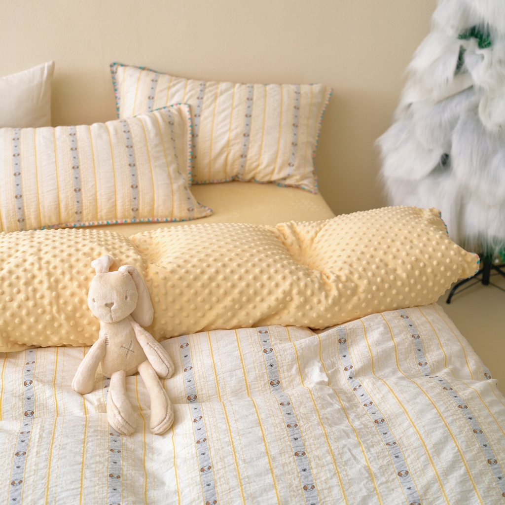 洋铭区（原狠狠爱） 2025秋冬新款水洗棉色织提花+豆豆绒四件套 小黄宝宝