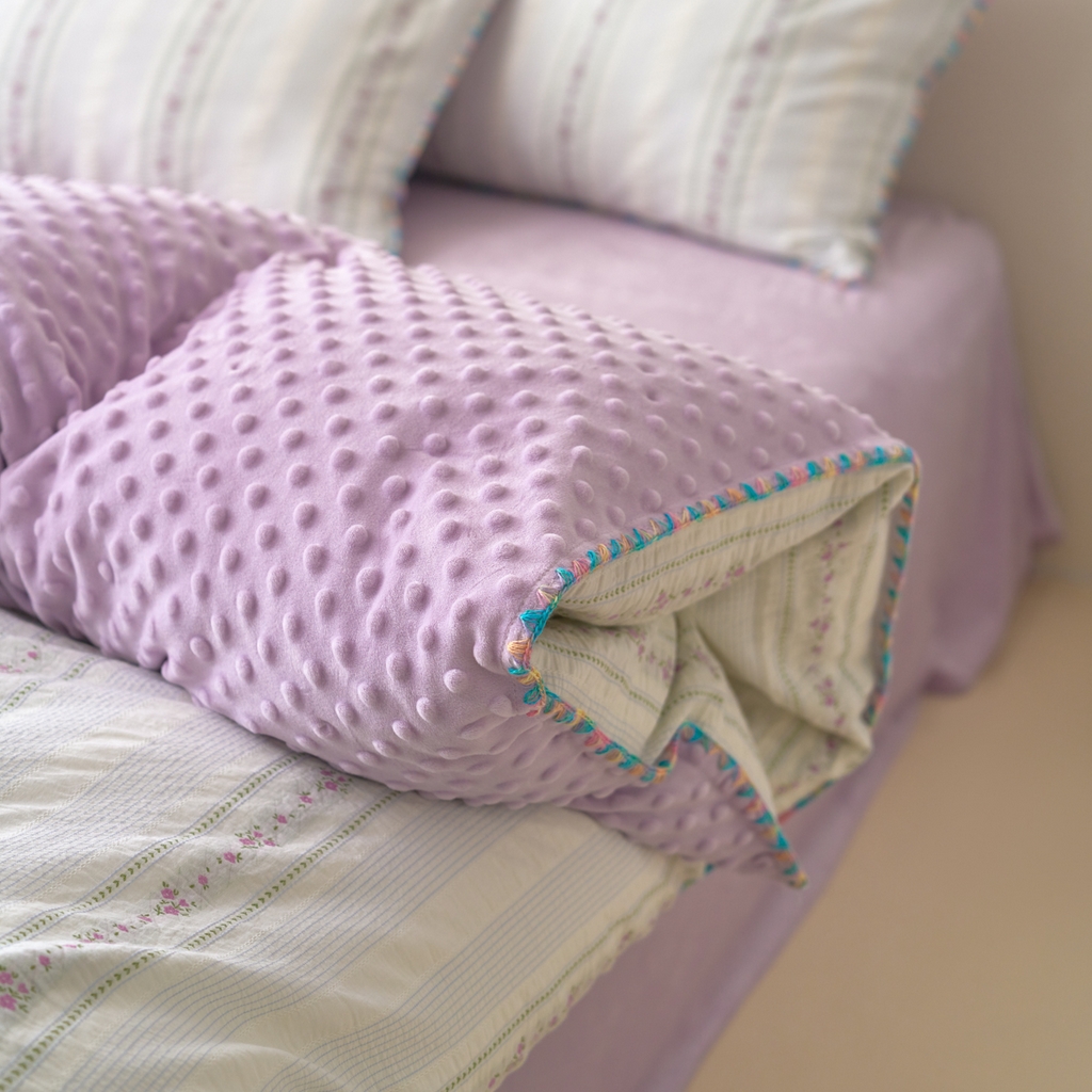 91家纺网 家纺一手货源 找家纺 洋铭区（原狠狠爱） 2025秋冬新款水洗棉色织提花+豆豆绒四件套 紫陌花