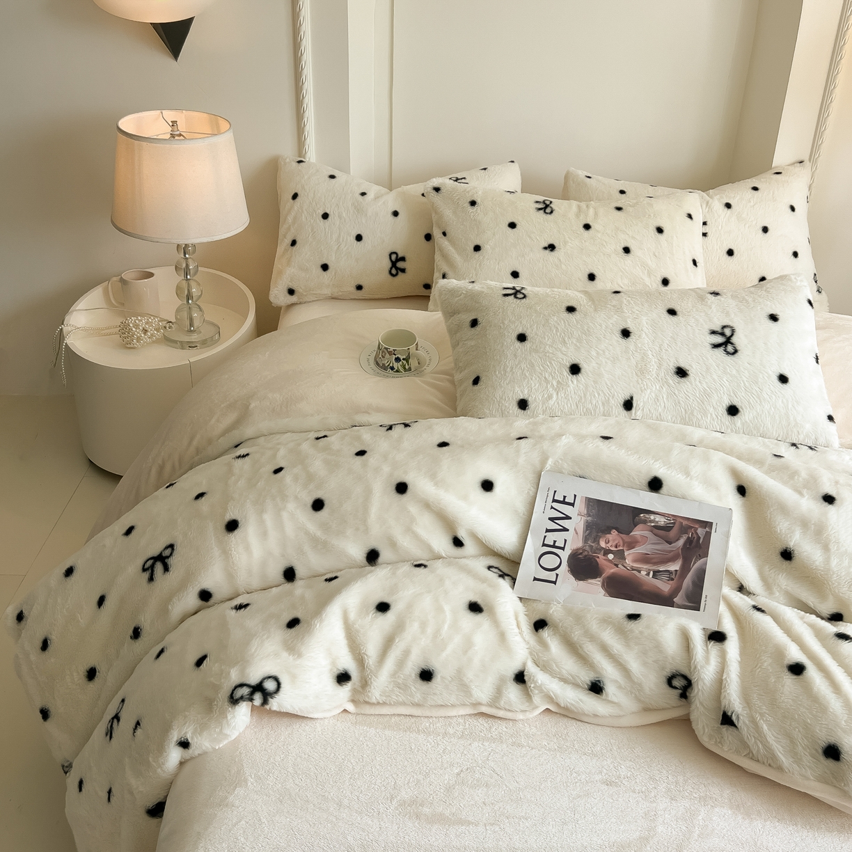 91家纺网 家纺一手货源 找家纺 同田家纺 2025新款法式风兔绒牛奶绒四件套 小蝴蝶结