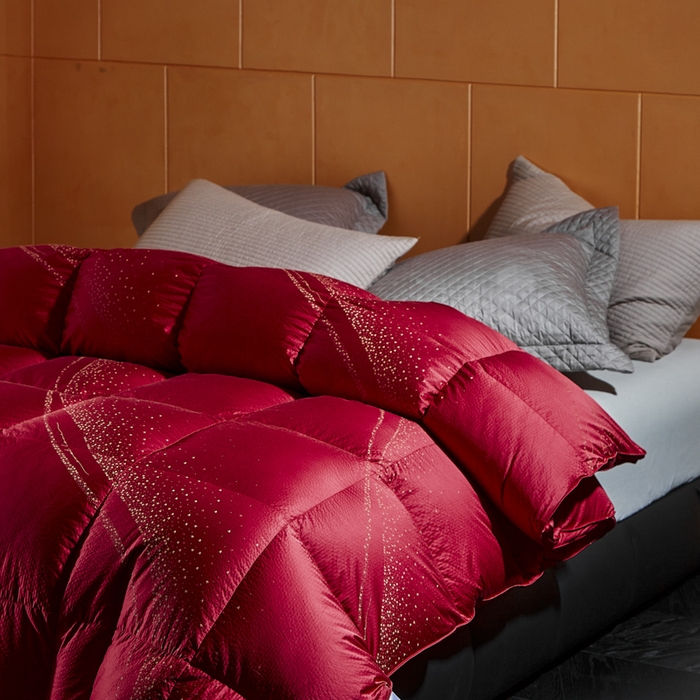 91家纺网 家纺一手货源 找家纺 暖羽屋羽绒馆  2025新款国标95白鸭绒被芯 婚庆羽绒被子 双人加厚喜被 2米结婚被子 莫罗尔 红