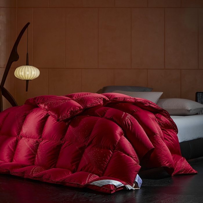 91家纺网 家纺一手货源 找家纺 暖羽屋羽绒馆  2025新款国标95白鸭绒被芯 婚庆羽绒被子 双人加厚喜被 2米结婚被子 莫罗尔 红