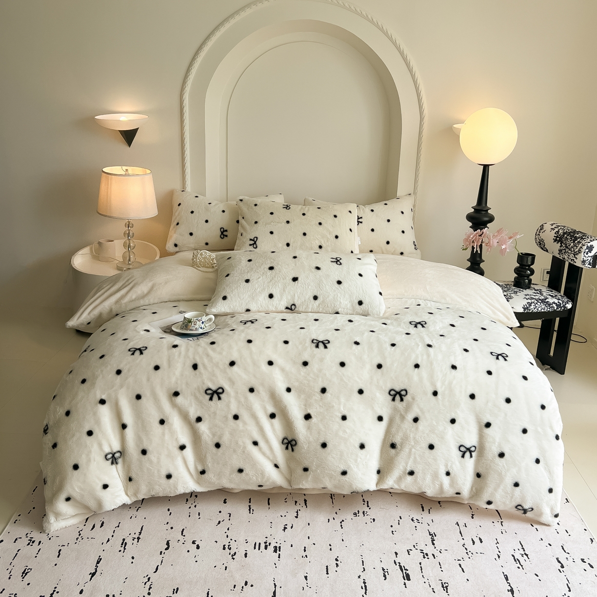 91家纺网 家纺一手货源 找家纺 同田家纺 2025新款法式风兔绒牛奶绒四件套 小蝴蝶结