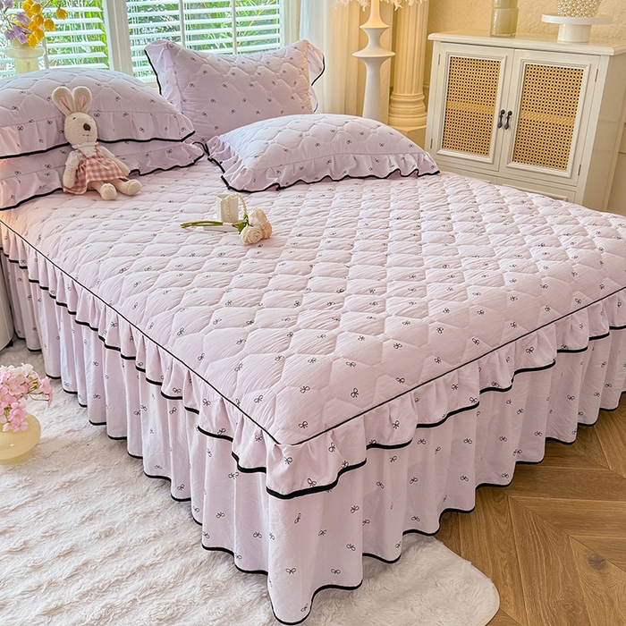 91家纺网 家纺一手货源 找家纺 优家居 2025新品水洗棉夹棉床裙单件三件套韩版水洗皱皱纱夹棉床盖床罩直播爆款 粉雾结语