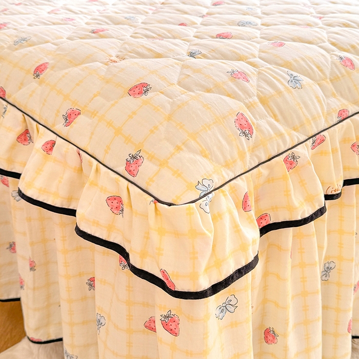 91家纺网 家纺一手货源 找家纺 （总）优家居 2025新品水洗棉夹棉床裙单件三件套韩版水洗皱皱纱夹棉床盖床罩直播爆款