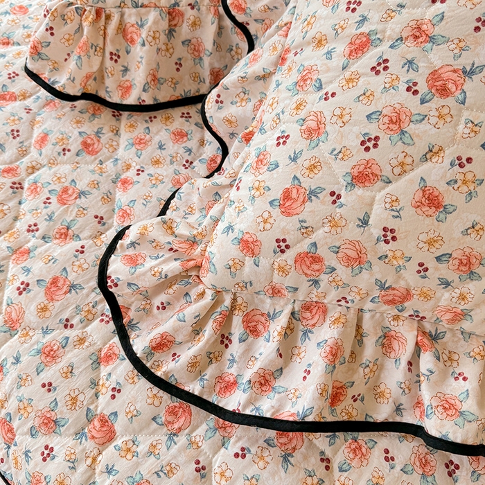 91家纺网 家纺一手货源 找家纺 优家居 2025新品水洗棉夹棉床裙单件三件套韩版水洗皱皱纱夹棉床盖床罩直播爆款 陌上花开