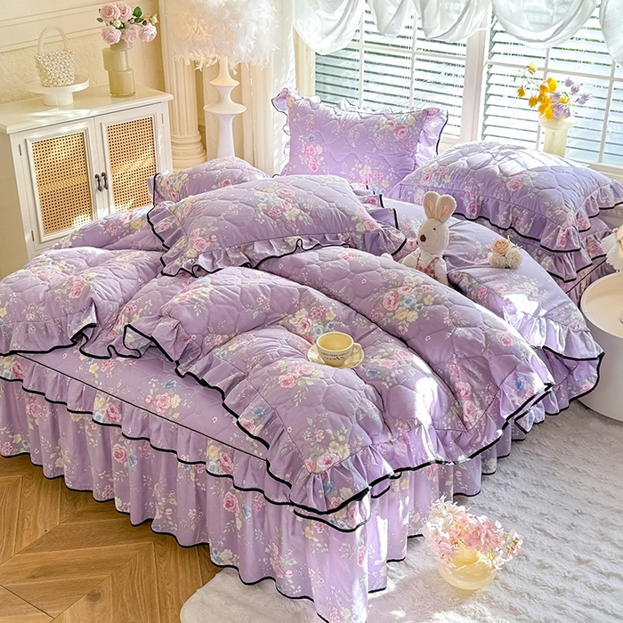 91家纺网 家纺一手货源 找家纺 优家居 2025新款240克高克重牛奶绒韩版刺绣花牛奶绒床单床裙款四件套 安娜-豆沙