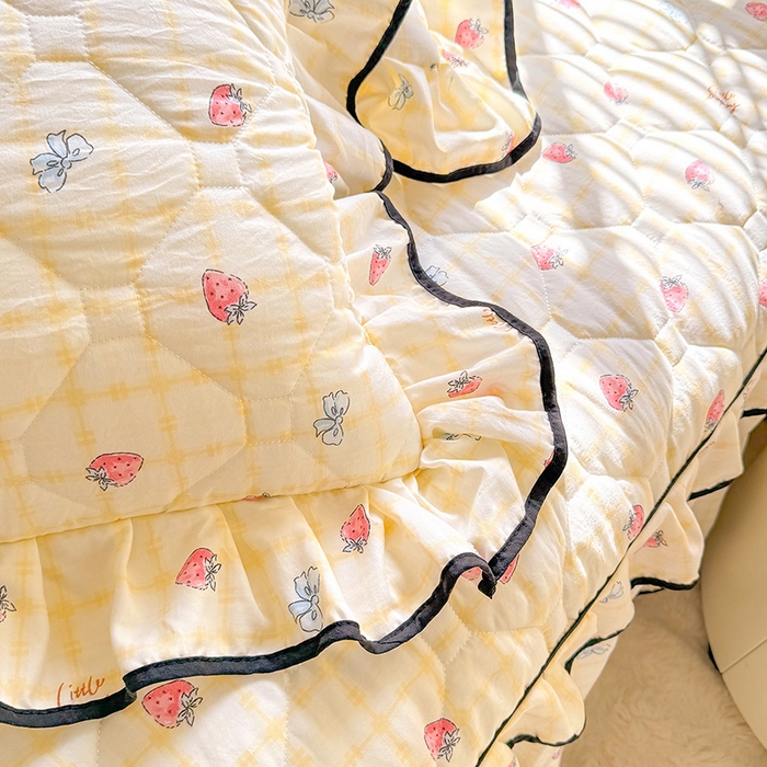 91家纺网 家纺一手货源 找家纺 优家居 2025新品水洗棉全夹棉床裙四件套韩版糯糯棉水洗皱皱纱床罩花边被套枕套直播爆款 莓好时光