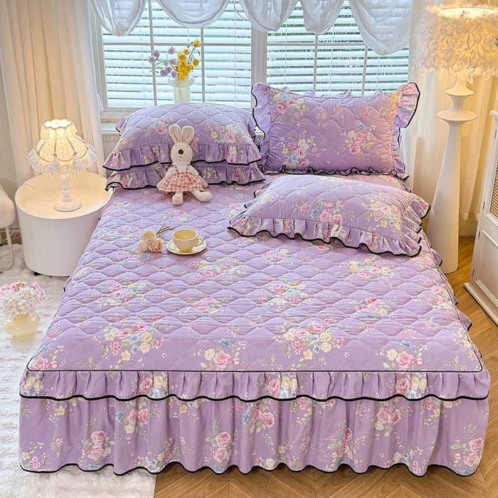 91家纺网 家纺一手货源 找家纺 优家居 2025新品水洗棉全夹棉床裙四件套韩版糯糯棉水洗皱皱纱床罩花边被套枕套直播爆款 秘园絮语