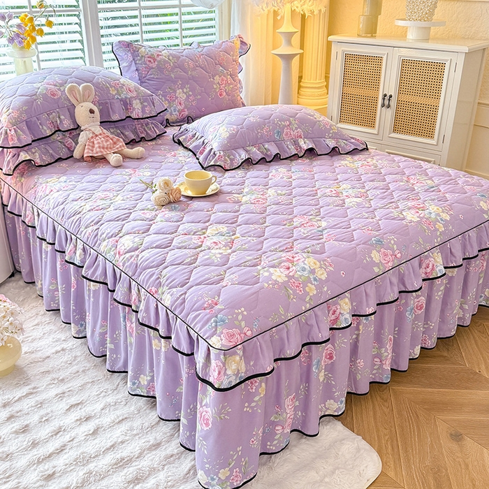 91家纺网 家纺一手货源 找家纺 优家居 2025新品水洗棉全夹棉床裙四件套韩版糯糯棉水洗皱皱纱床罩花边被套枕套直播爆款 秘园絮语